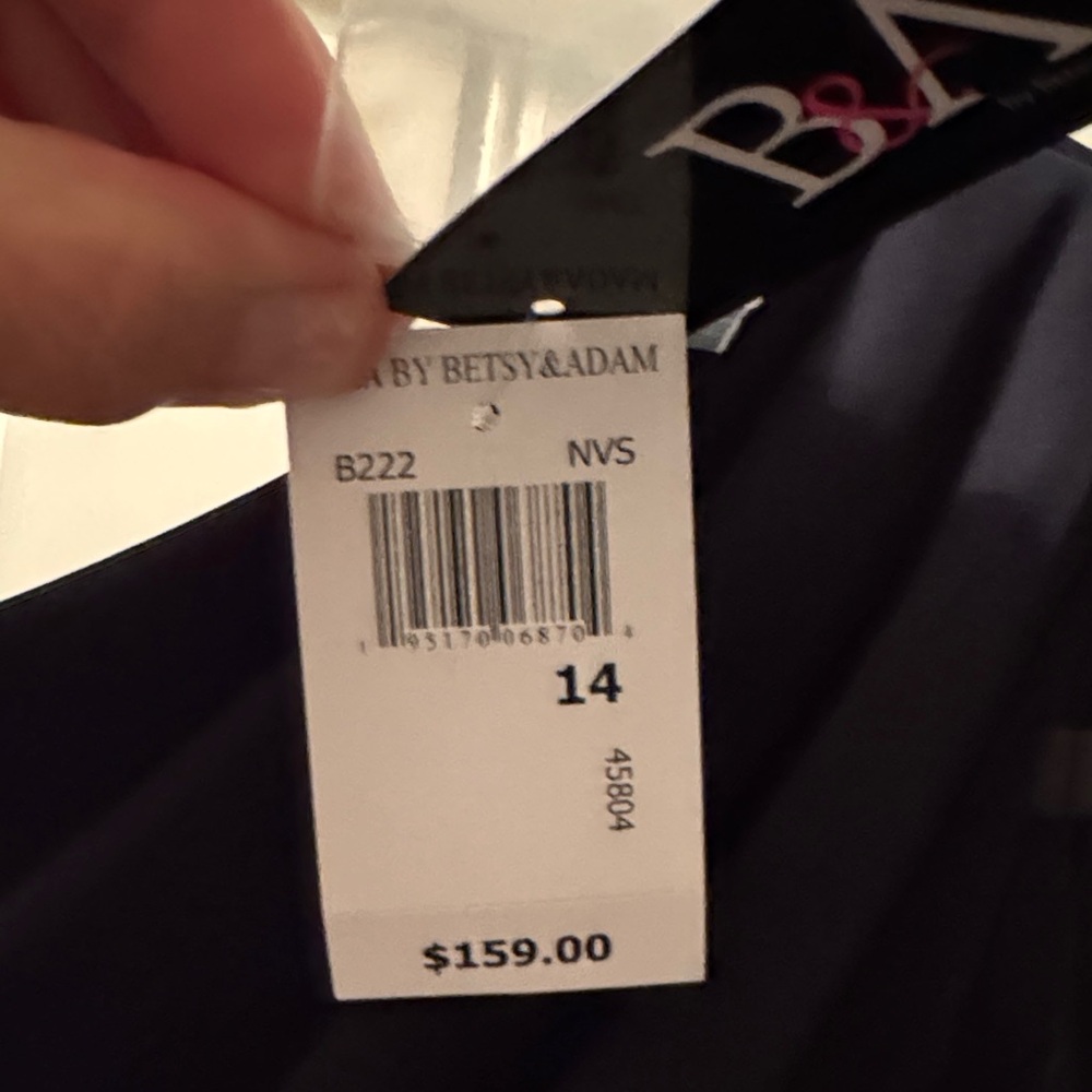 Betsy & Adam Navy Beaded Sleeve Maxi Gown - Picture 7 of 7